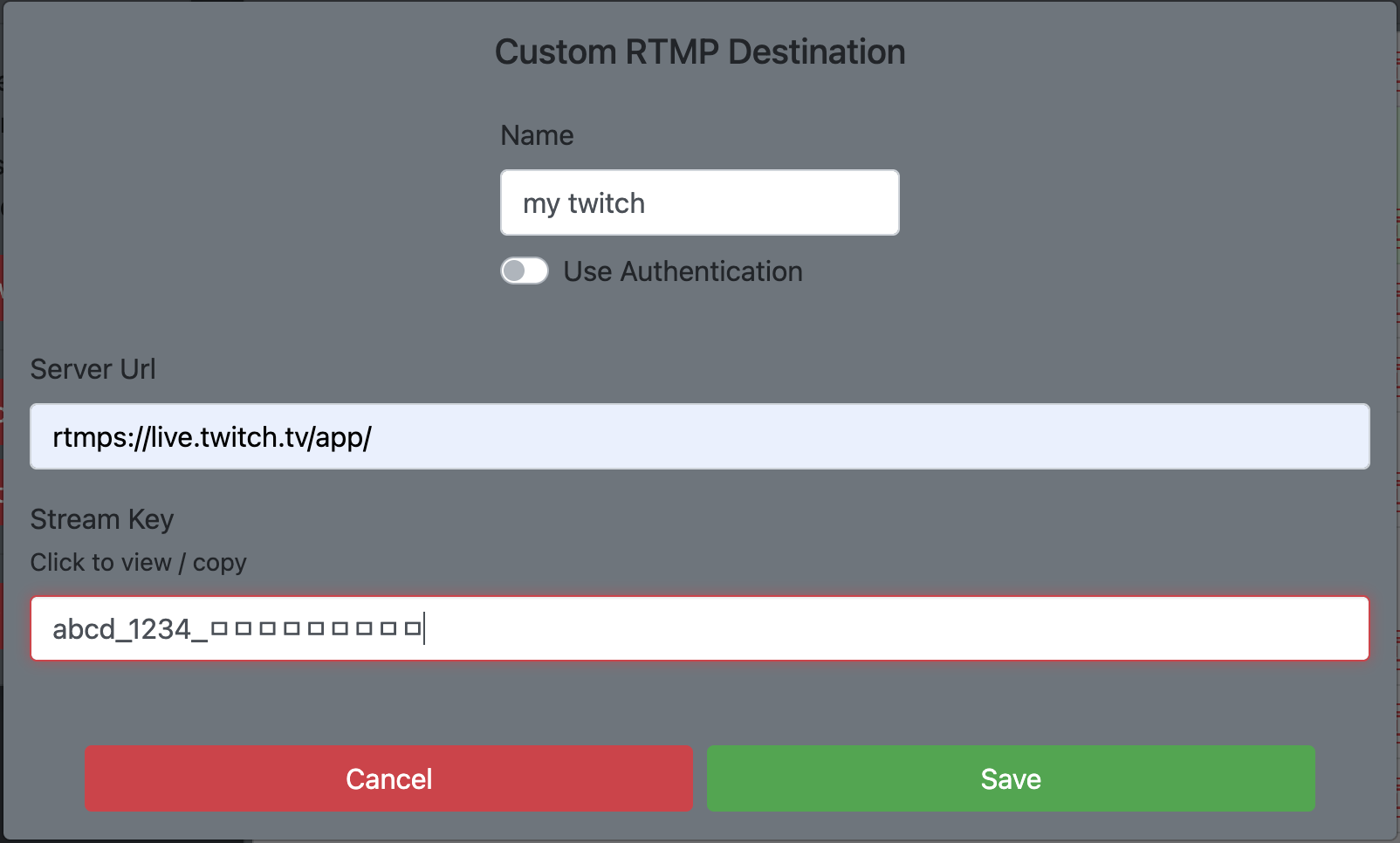 Custom RTMP Settings