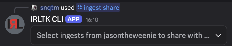 Ingest Selection Menu